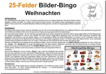 Beschreibung, Spielregeln und Spielanleitung für Bilder-Bingo-Spiele