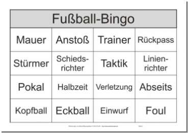 im Bingo sind auch Fachbegriffe zum Fußball enthalten