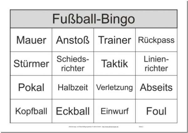 im Bingo sind auch Fachbegriffe zum Fußball enthalten