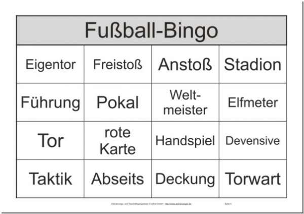 das Fußball-Bingo können Sie mit dem Ergänzungsset mit bis zu 20 Senioren spielen